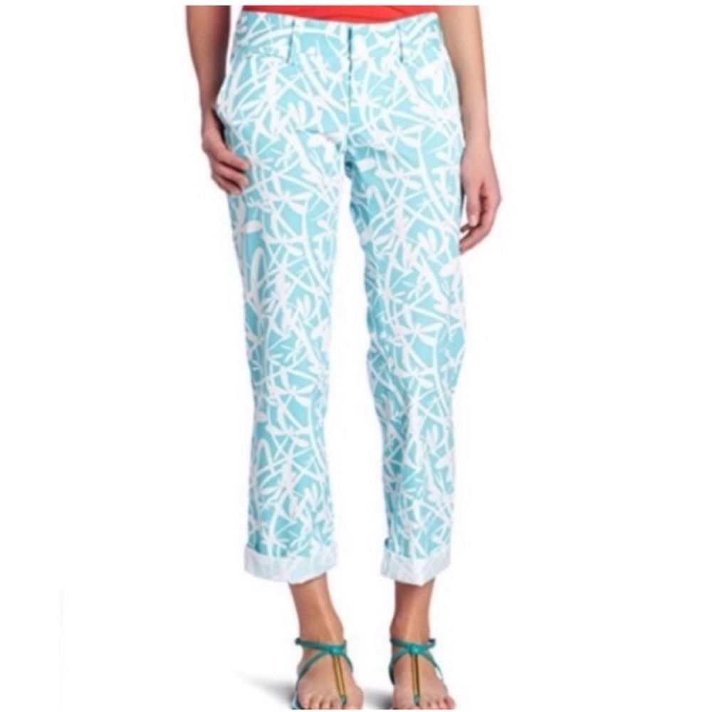 Lilly Pulitzer Shorely Blue Light My Fireflies Dragonfly Cropped Pants Size 6